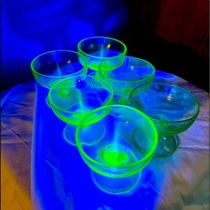 6 antique green vaseline uranium depression glass dessert bowls